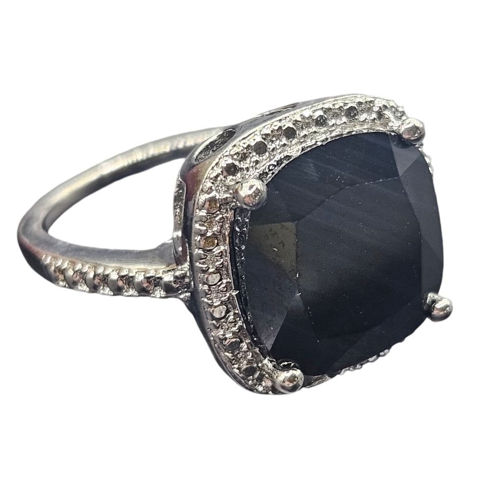 Black Glass and CZ Ring